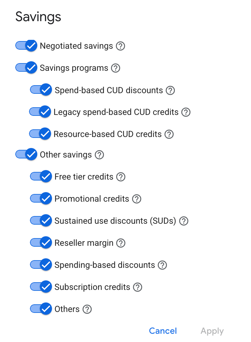Configuring the Savings filter.