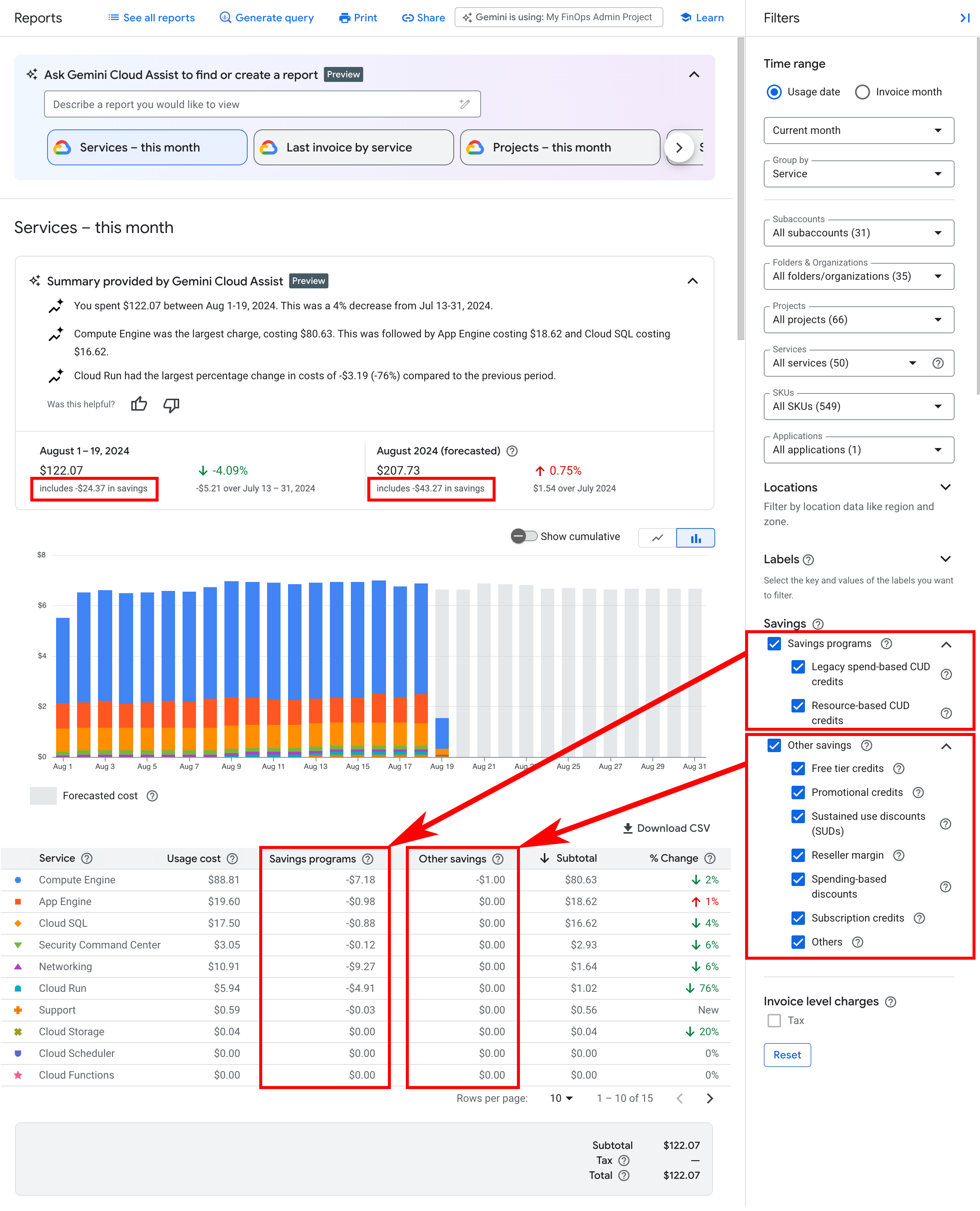 Illustrating the savings filter options in the reports page.