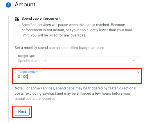 Step 3: Amount - set spend cap amount.