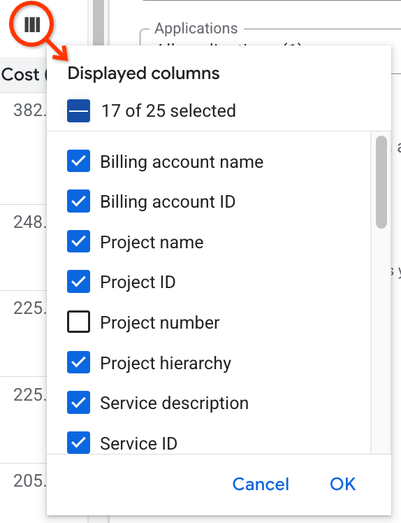 Vários seletores de filtros no painel de filtros.