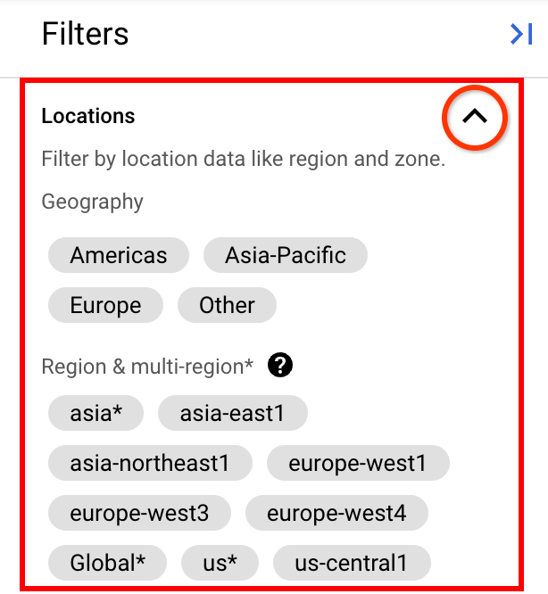 Definir los filtros de ubicaciones en el panel de filtros.