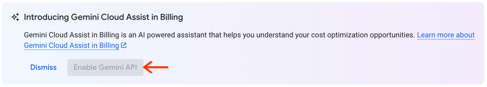 Gemini Cloud Assist in Cloud Billing ist nicht für die Verwendung in Abrechnungsberichten aktiviert.