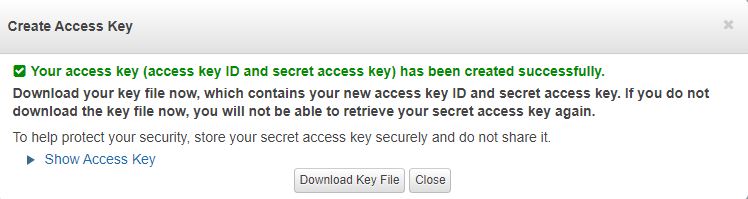 Dialog AWS Create Access Key