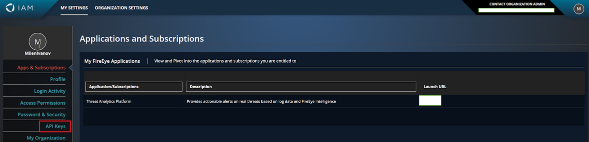 Separador Chaves da API no FireEye
Helix