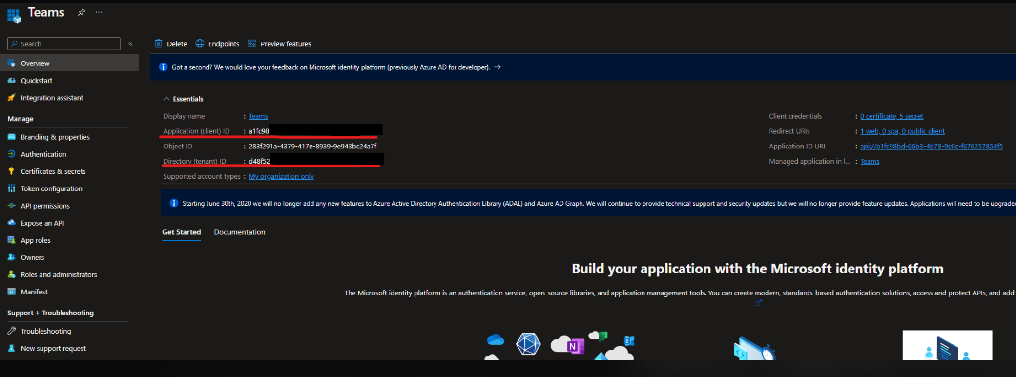 Page de présentation de Microsoft Teams dans le Centre d'administration Microsoft