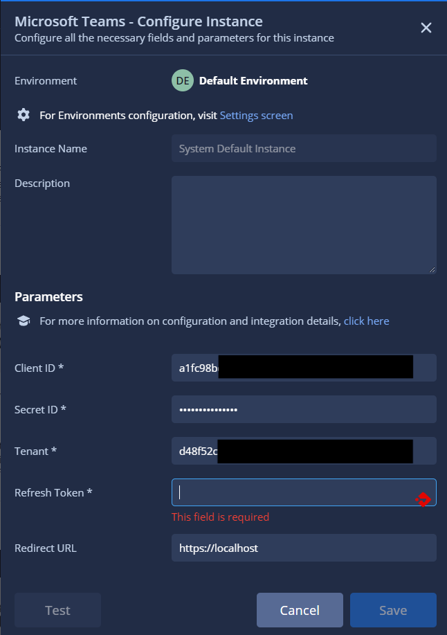 Initial Microsoft Teams integration
configuration