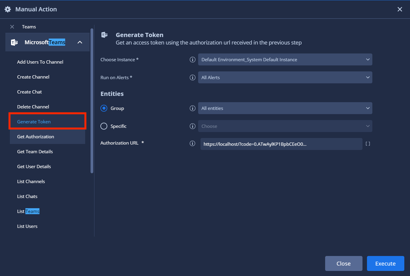 Generar token
action