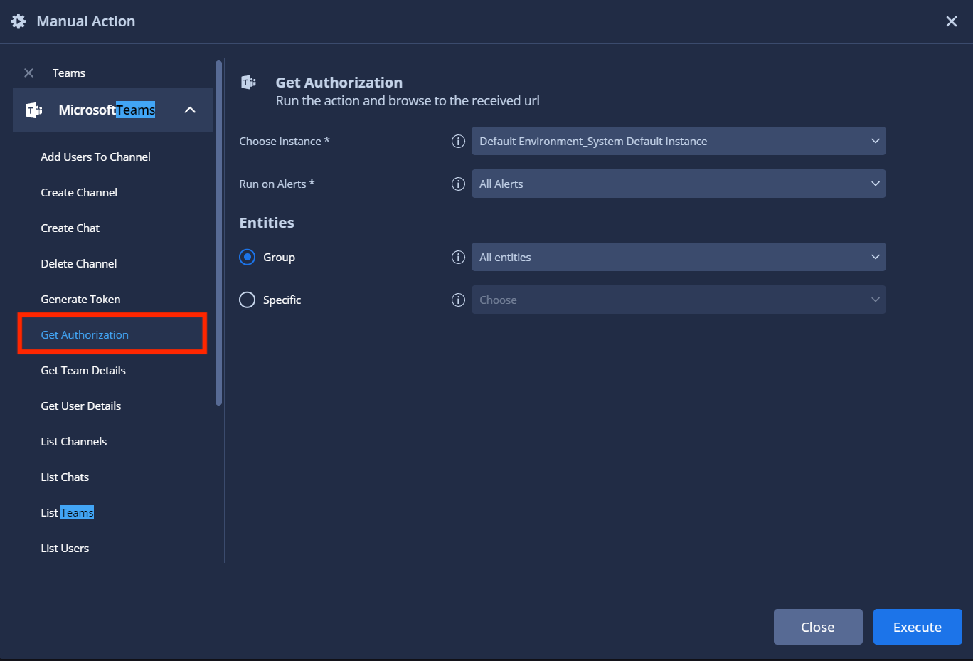 Action &quot;Get Authorization&quot; (Obtenir l&#39;autorisation)