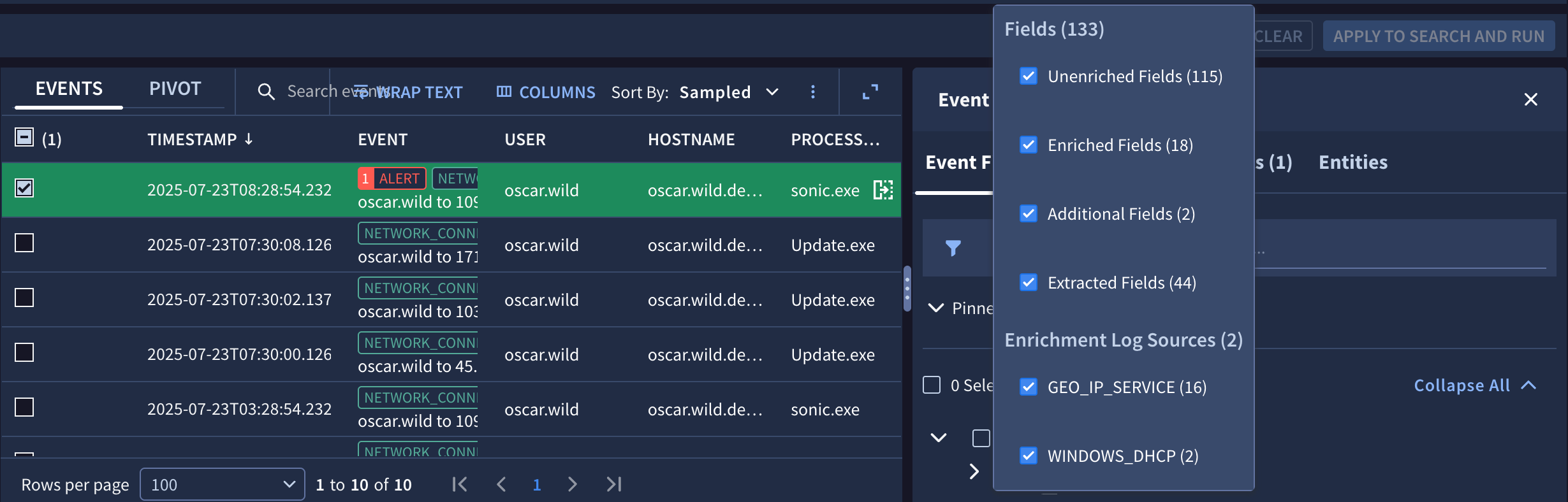 Cómo filtrar campos de UDM en el Visualizador de eventos