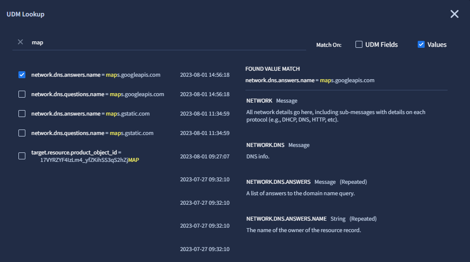 Cerca all'interno dei valori