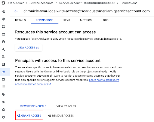 Conceda acesso na seção &quot;Permissões&quot;.