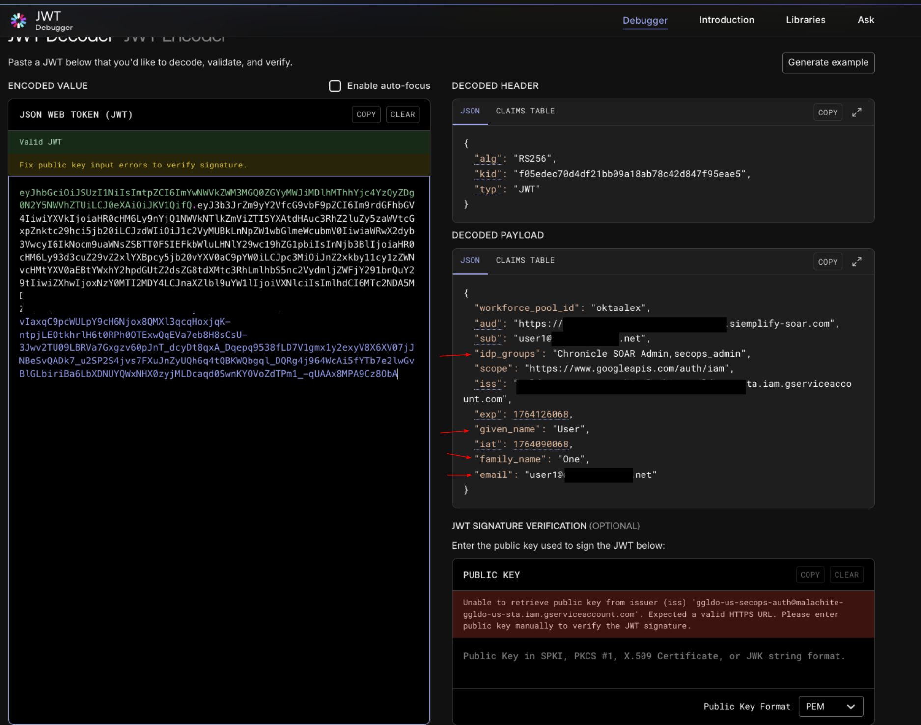 Copia la cadena de JWT y pégala.