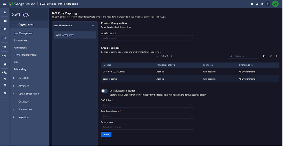 SOAR Settings - IAM Role Mapping