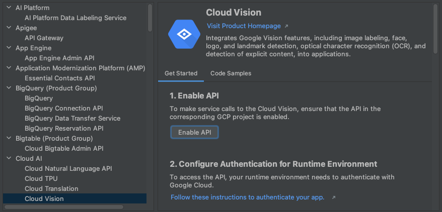 ‫Cloud APIs explorer שמציג את רשימת ממשקי Cloud APIs.