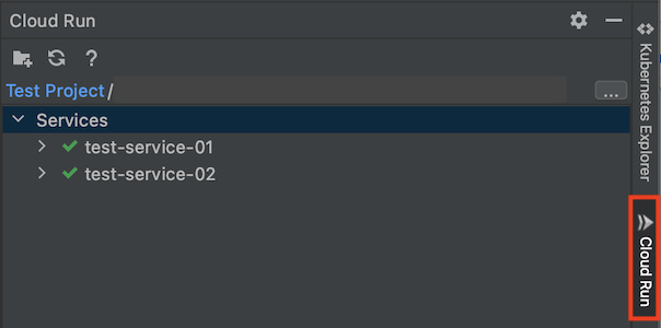Separador do explorador do Cloud Run realçado no painel do lado direito
