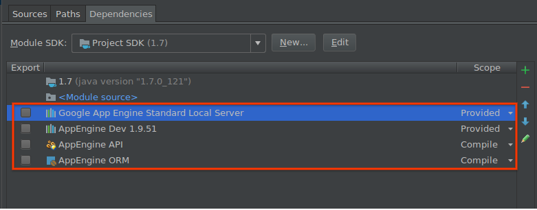 Screenshot showing list of external libraries and
the icons to delete them.