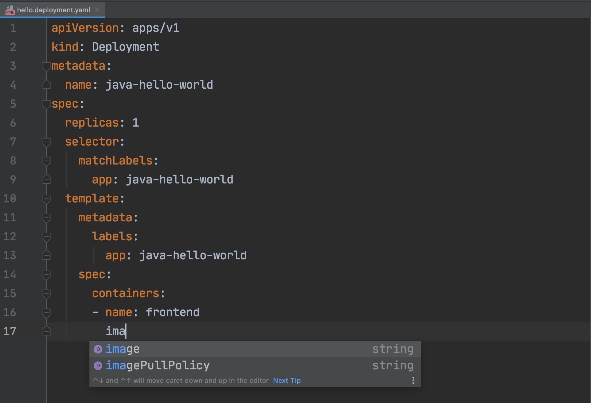 Completamenti contestuali per lo schema Kubernetes