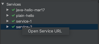 Clique com o botão direito do rato num serviço para abrir o URL do respetivo serviço em direto