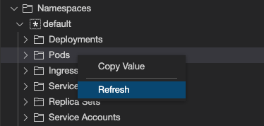 Atualize os pods através do menu de contexto