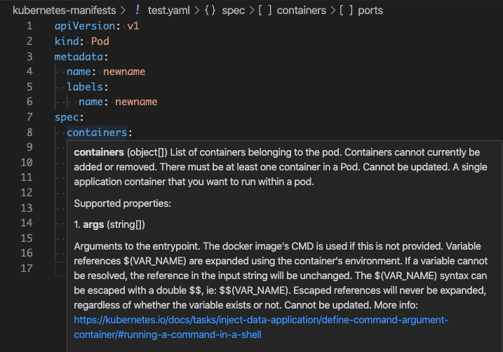 Conclusões de contexto para o esquema do Kubernetes