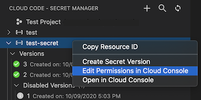 在 Secret Manager 面板中按一下滑鼠右鍵選取的密鑰