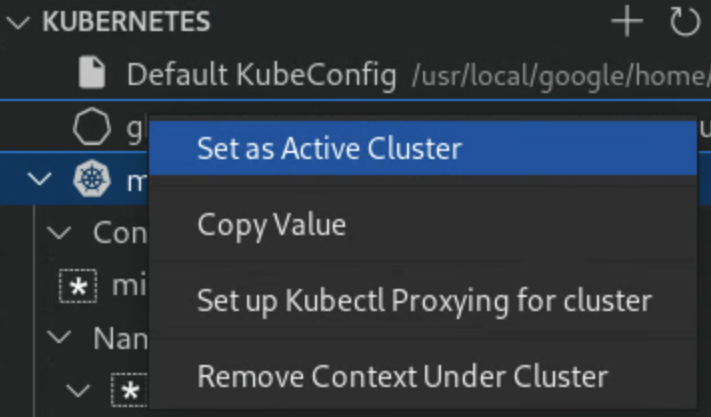 Defina o cluster como ativo através do menu de contexto