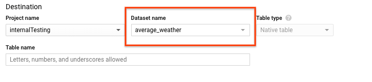 בוחרים באפשרות Dataset (מערך נתונים) עבור מערך הנתונים average_weather