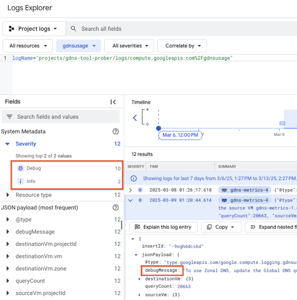 View of the debug logs and debug messages