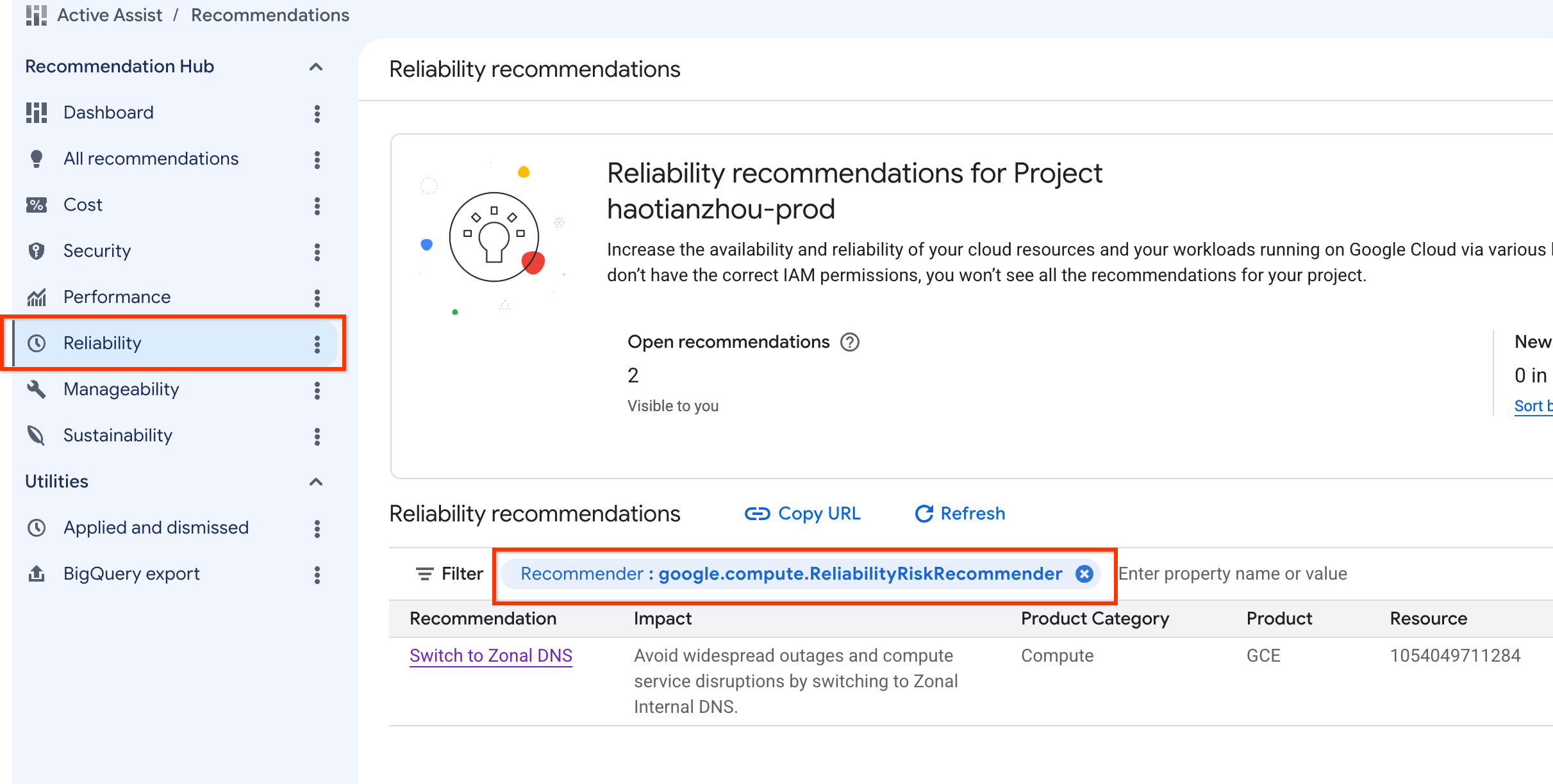 Viewing the product category field setting