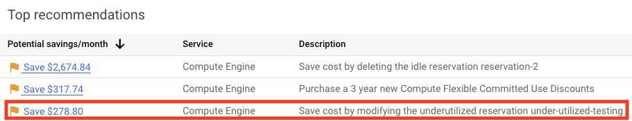 Visualização da lista "Principais recomendações"