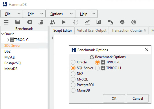 Configurar las opciones de la comparativa TPROC-C