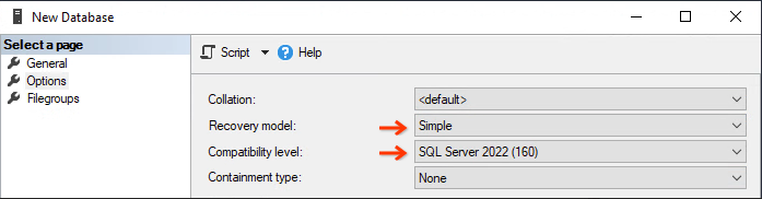Configurar el modelo de recuperación en Simple
