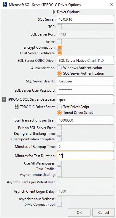 Menyetel opsi driver TPROC-C