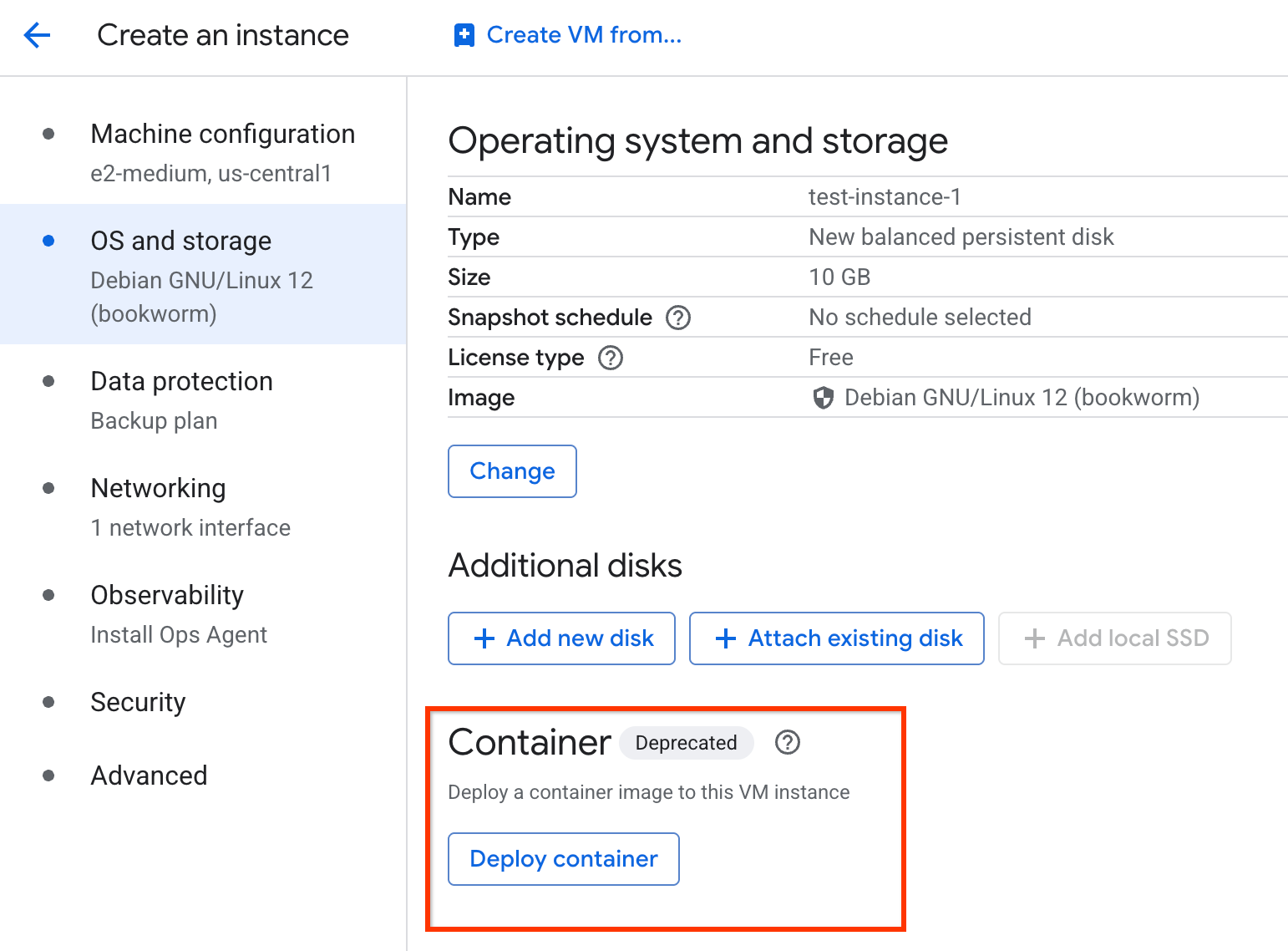 L'opzione Esegui il deployment del container.