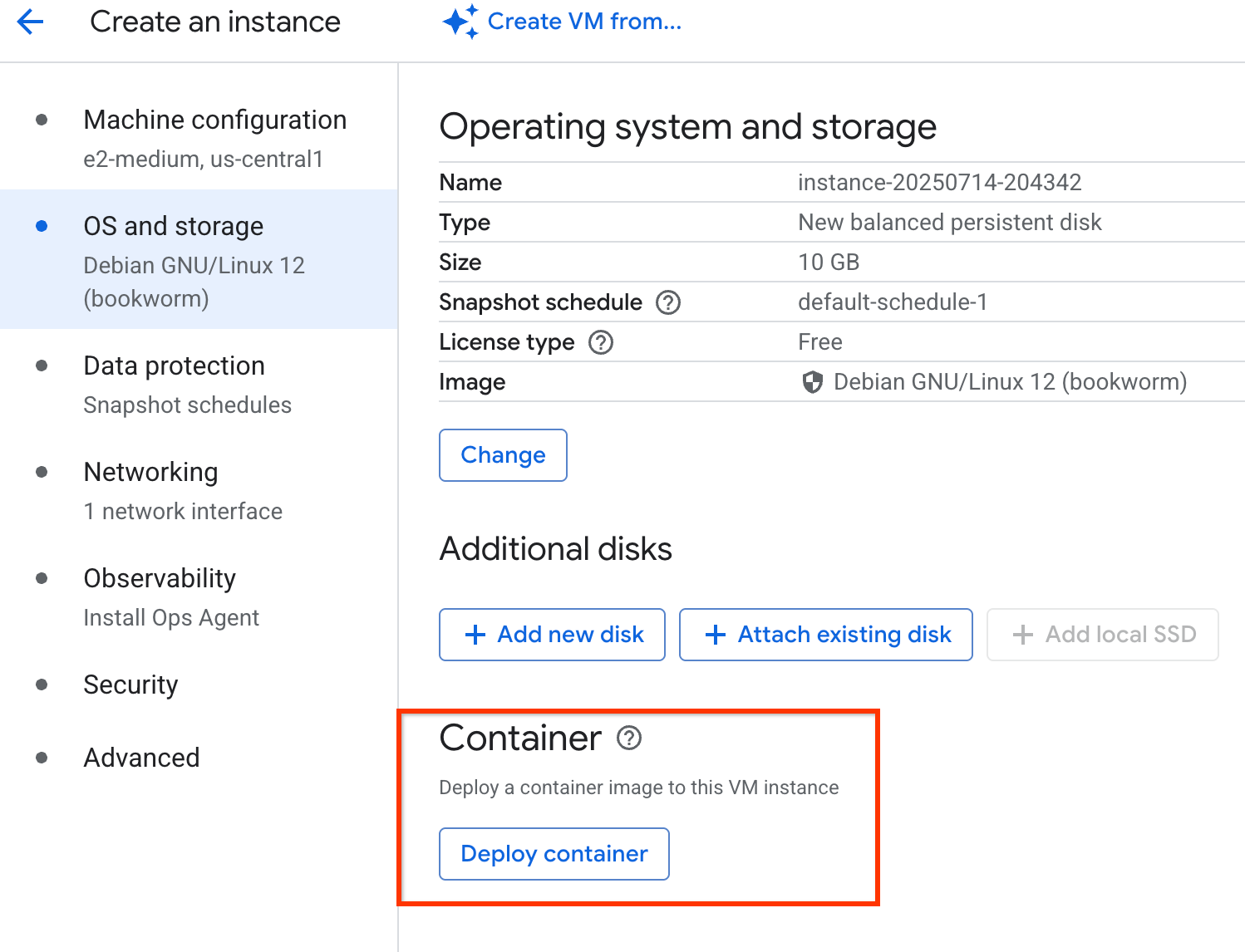 L&#39;opzione Esegui il deployment del container.