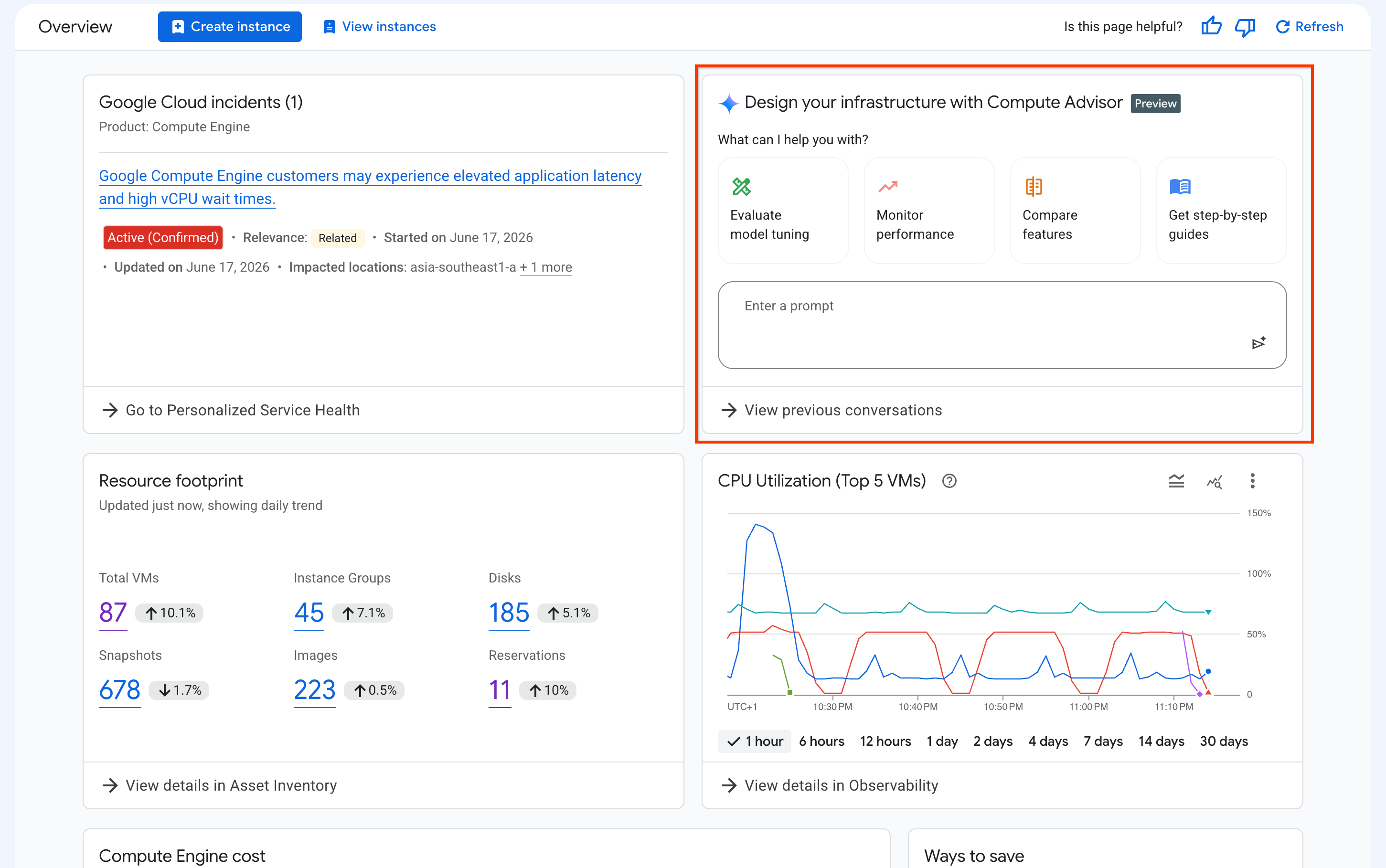 Compute Advisor 頁面和組成該頁面的 UI 元素螢幕截圖。