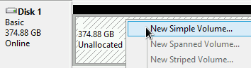 Criar um novo volume simples a partir do disco anexado.
