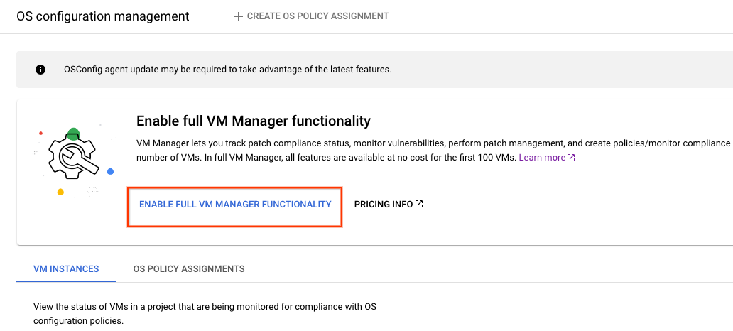 Vollständigen Funktionsumfang von VM Manager automatisch aktivieren