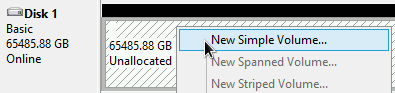 Criar um novo volume simples a partir do disco anexado.
