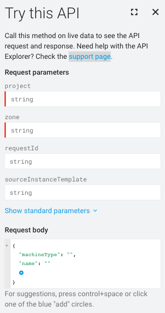 La finestra Prova questa API, che mostra il campo Corpo della richiesta in cui incollare una richiesta di convalida.
