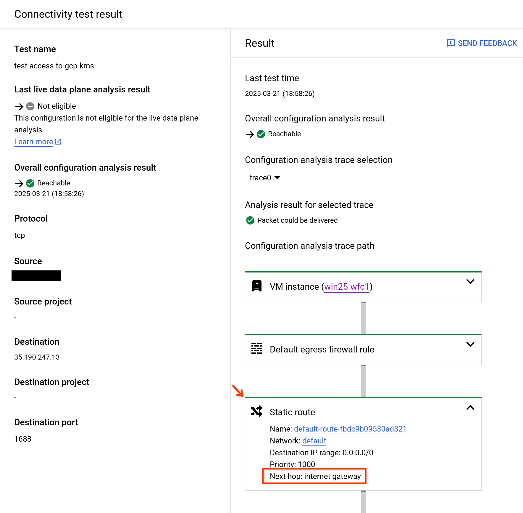 KMS Connectivity Test result.