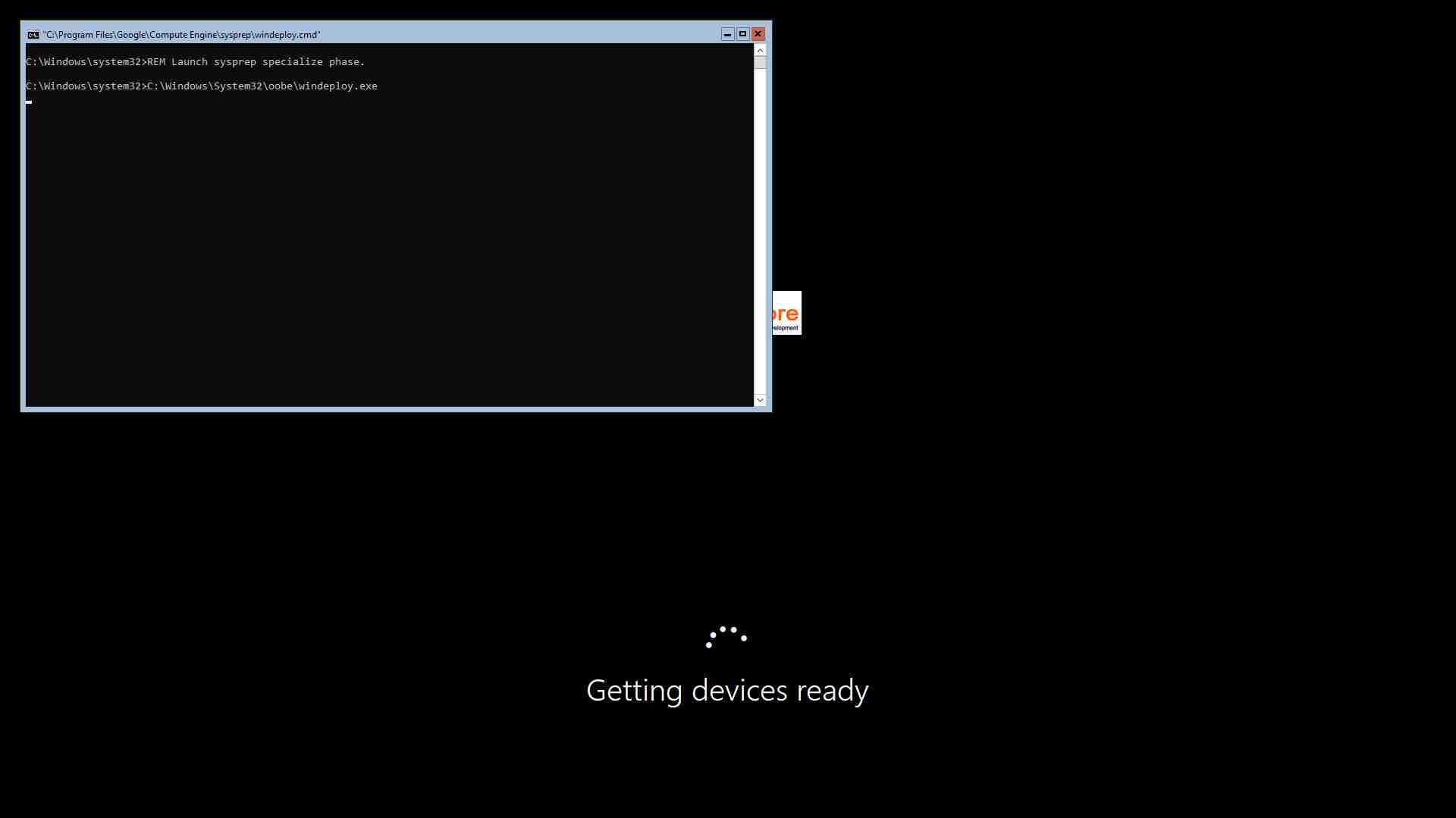 Processo Sysprep di Windows Server 2019 Core.