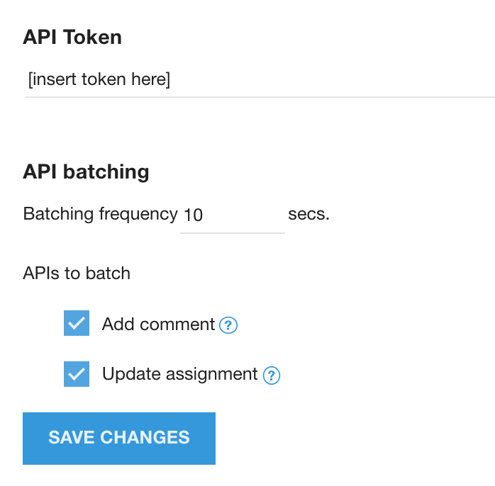Token da API nas configurações de desenvolvedor