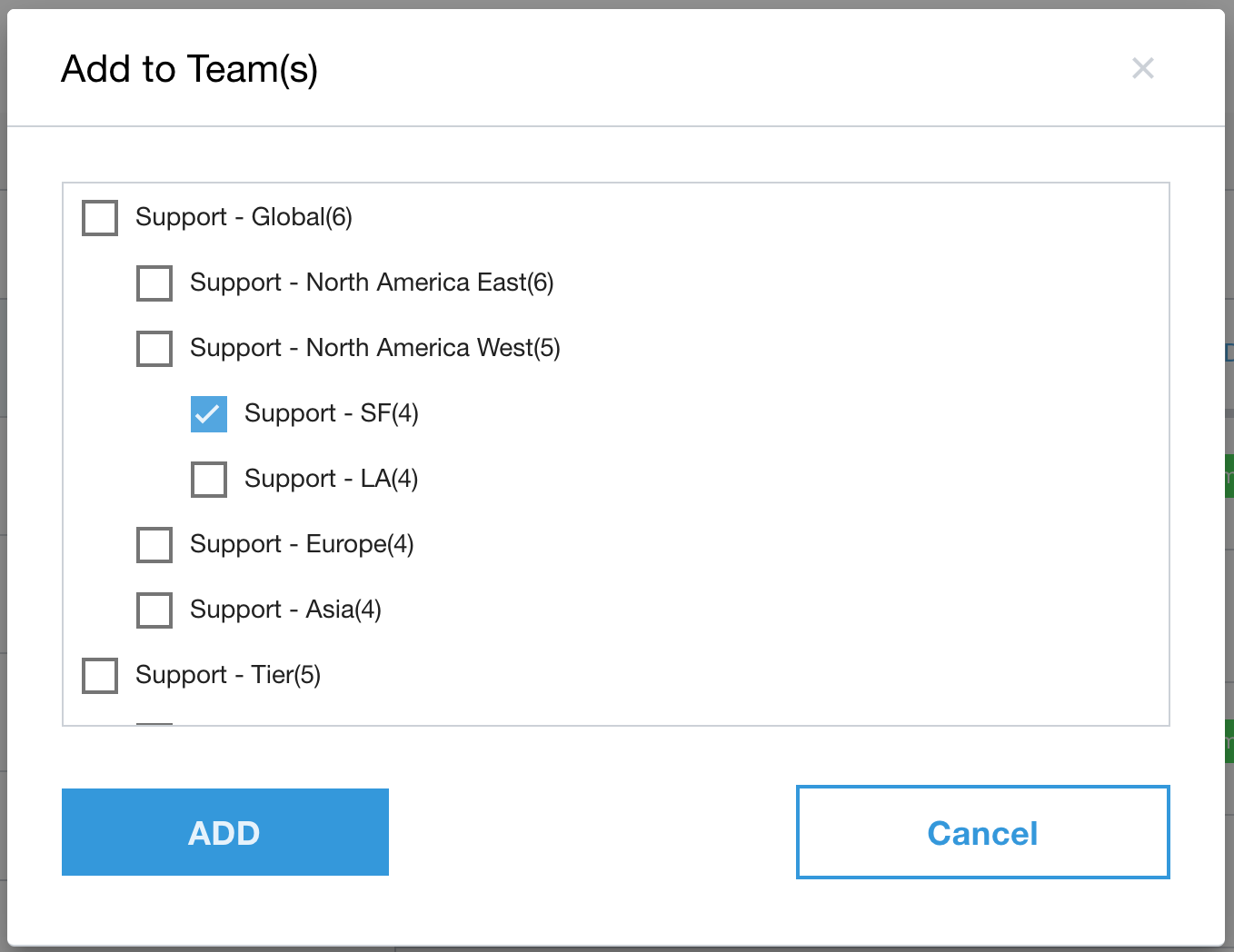 チームの表示を選択する