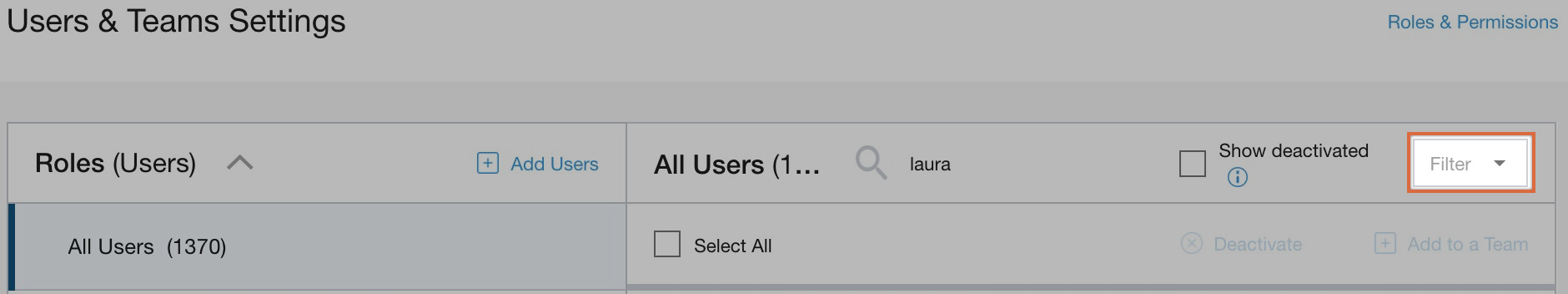 활성화되지 않은 사용자 표시 필터링