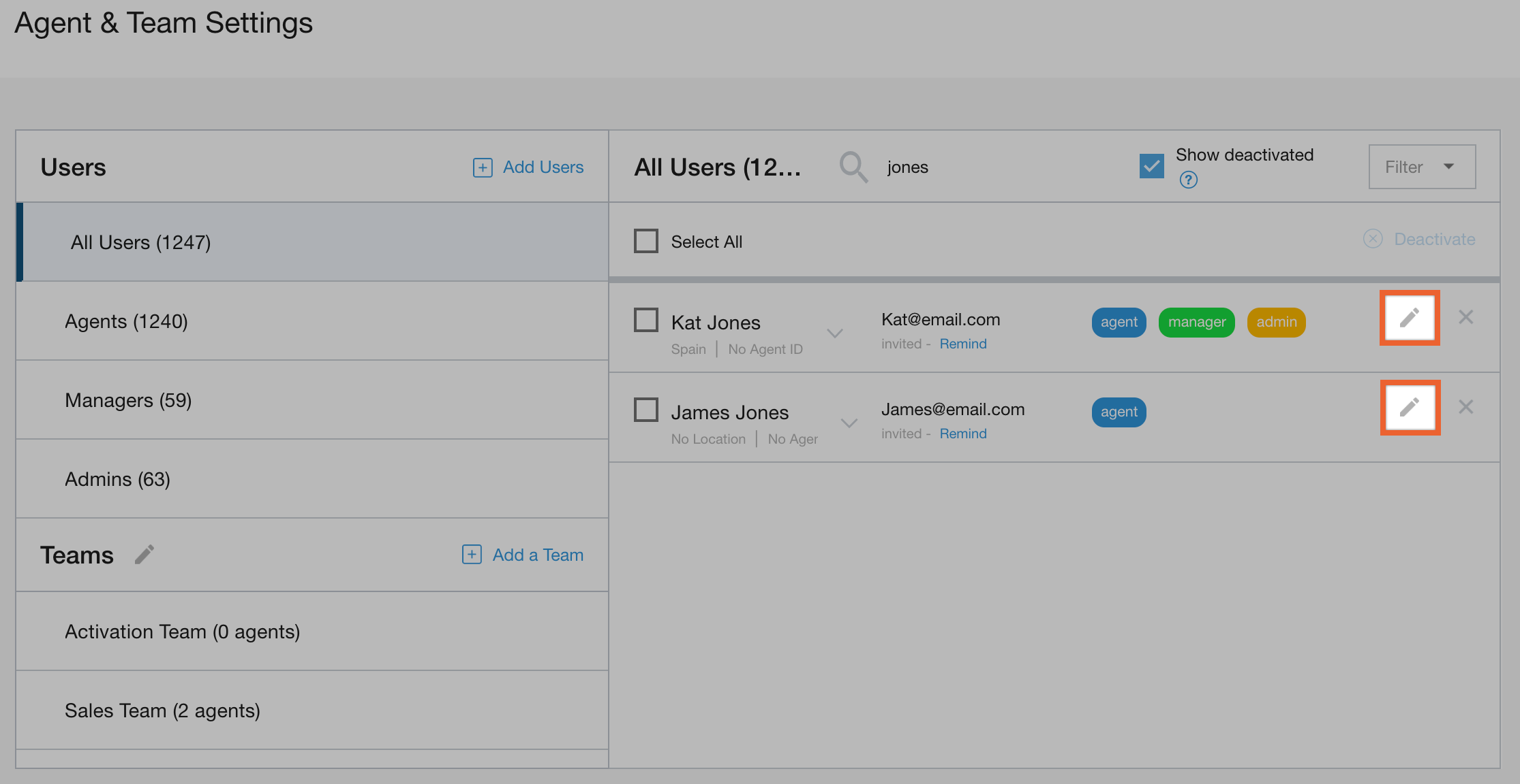 Modificare la visualizzazione utente