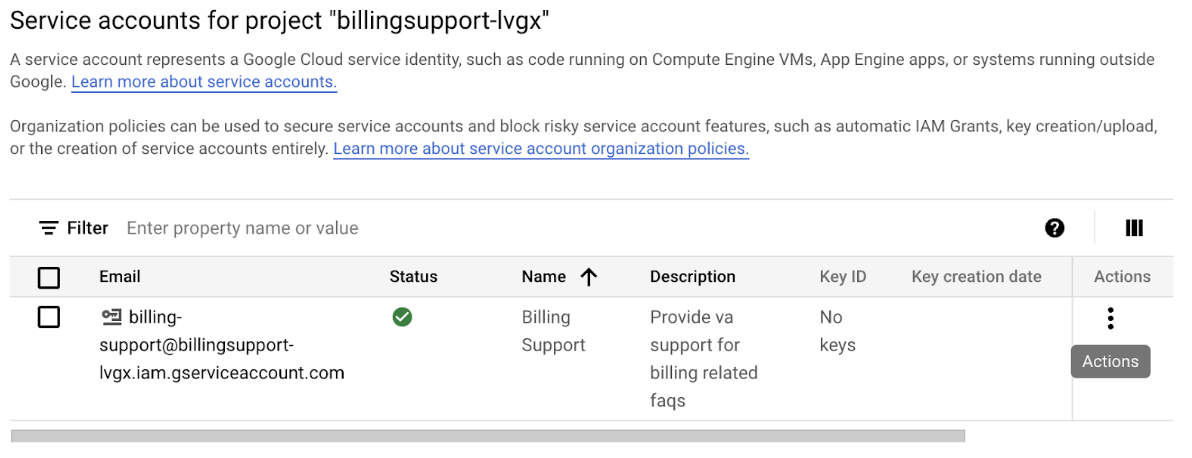 Pagina Service account