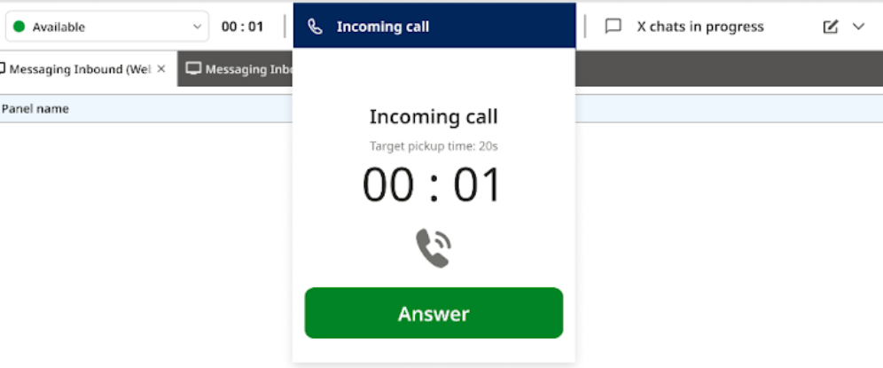 The "incoming call"
pane