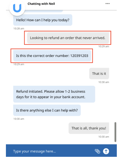 Contoh jendela chat dengan balon pesan yang ditandai ditampilkan.