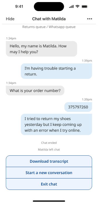 チャットが完了したときのチャット ペイン。